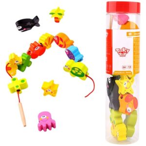 TOOKY TOY Puidust helmed Stringing Blocks Mereloomad 13 tk.