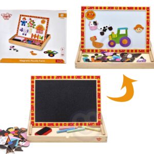 TOOKY TOY Puidust kahepoolne puslelaud Magnetiline talupusle
