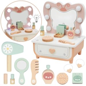 TOOKY TOY puidust tualettlaud liblikas tarvikud LED valgustusega peegel + kosmeetika