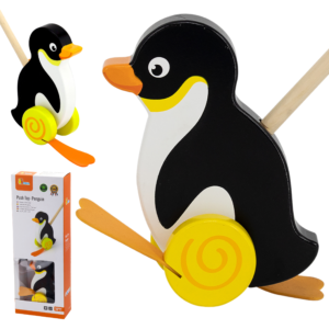 Viga Mänguasjad Puidust Penguin Push Toy
