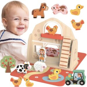 TOOKY TOY Puidust kokkupandav talu loomadega kohvris