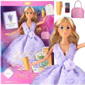WOOPIE ROYAL Doll Lily, pikad blondid juuksed 30 cm lavendli kleidi aksessuaarid